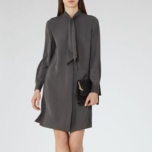 Reiss Hue Tie Neck Shirt Dress Grey Size 6
